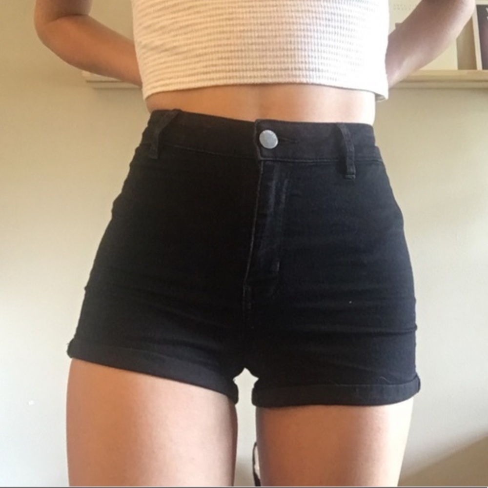 H&M high waisted black denim shorts